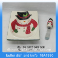 Christmas santa ceramic butter dish and knife